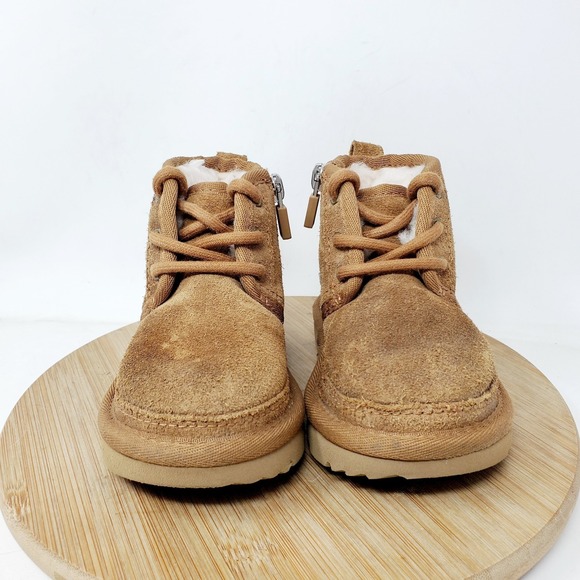 UGG Boots Kids 7 Neumel Brown Suede Shearling Chukka Shoes Little Boy Toddler - Picture 3 of 12